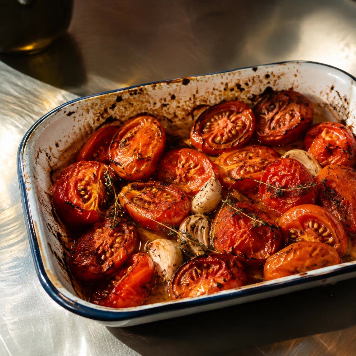 Langzaam geroosterde tomaten met knoflook